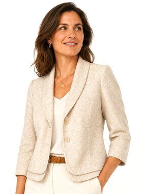 Classiques Entier Cream Shawl Collar Cotton Brocade Blazer